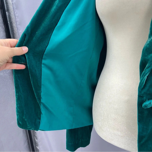 For Love & Lemons Viva Emerald Silk Blend Velvet Blazer Size Small - Picture 10 of 14